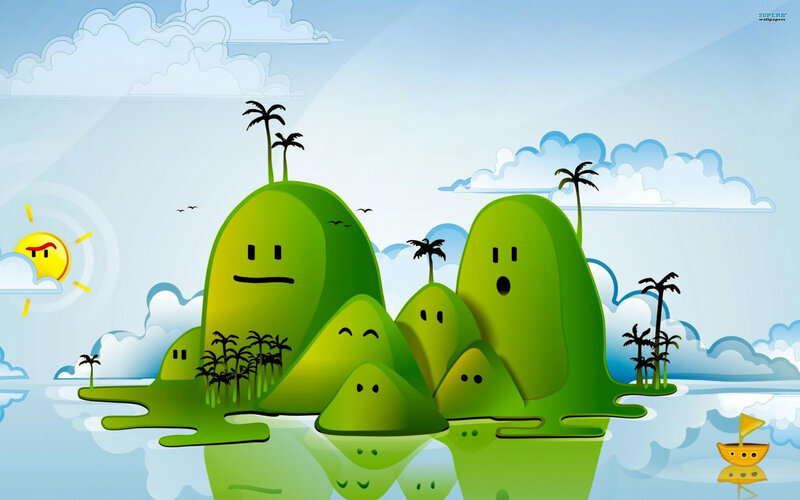 Green Islands with Faces