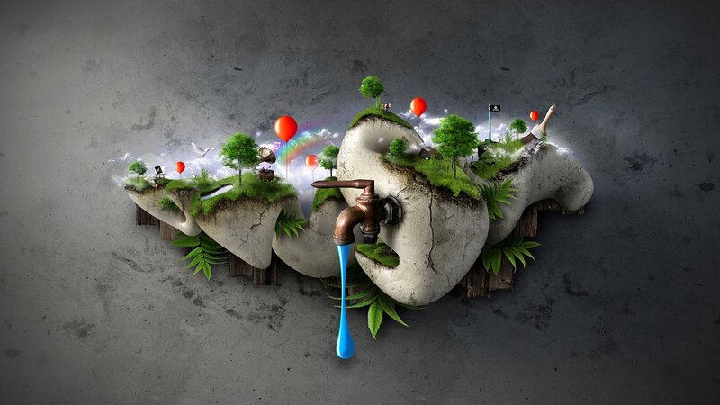 Green Islands with Faucet