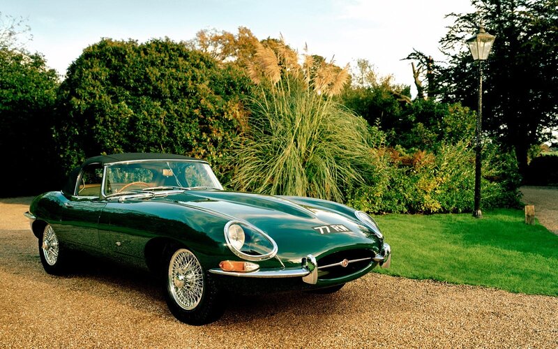 Green Jaguar E-Type convertible