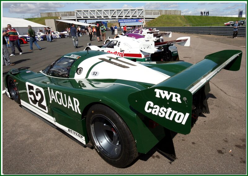 Green Jaguar race car at Silverstone