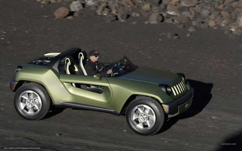 Green Jeep concept car driving