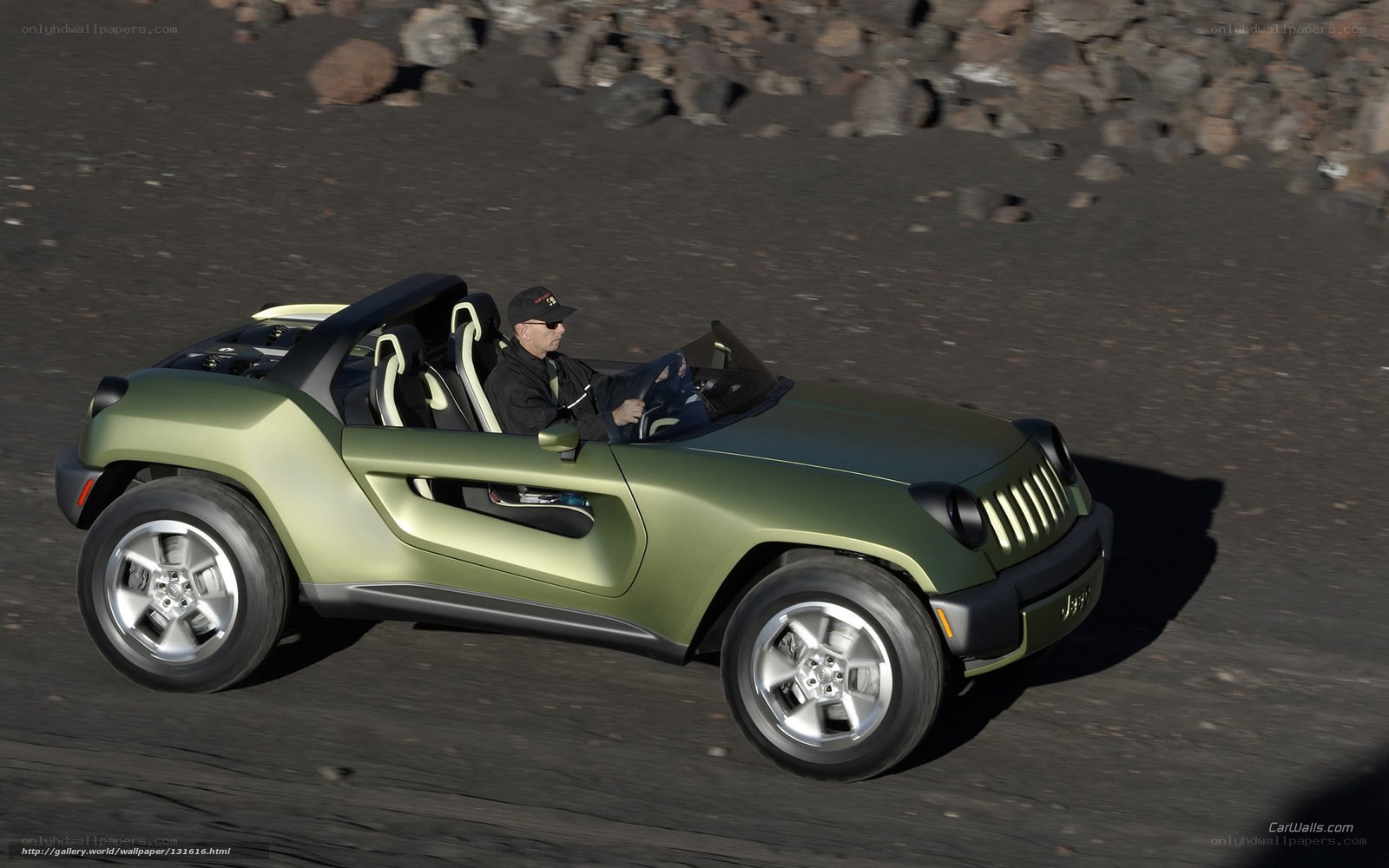Green Jeep concept car driving