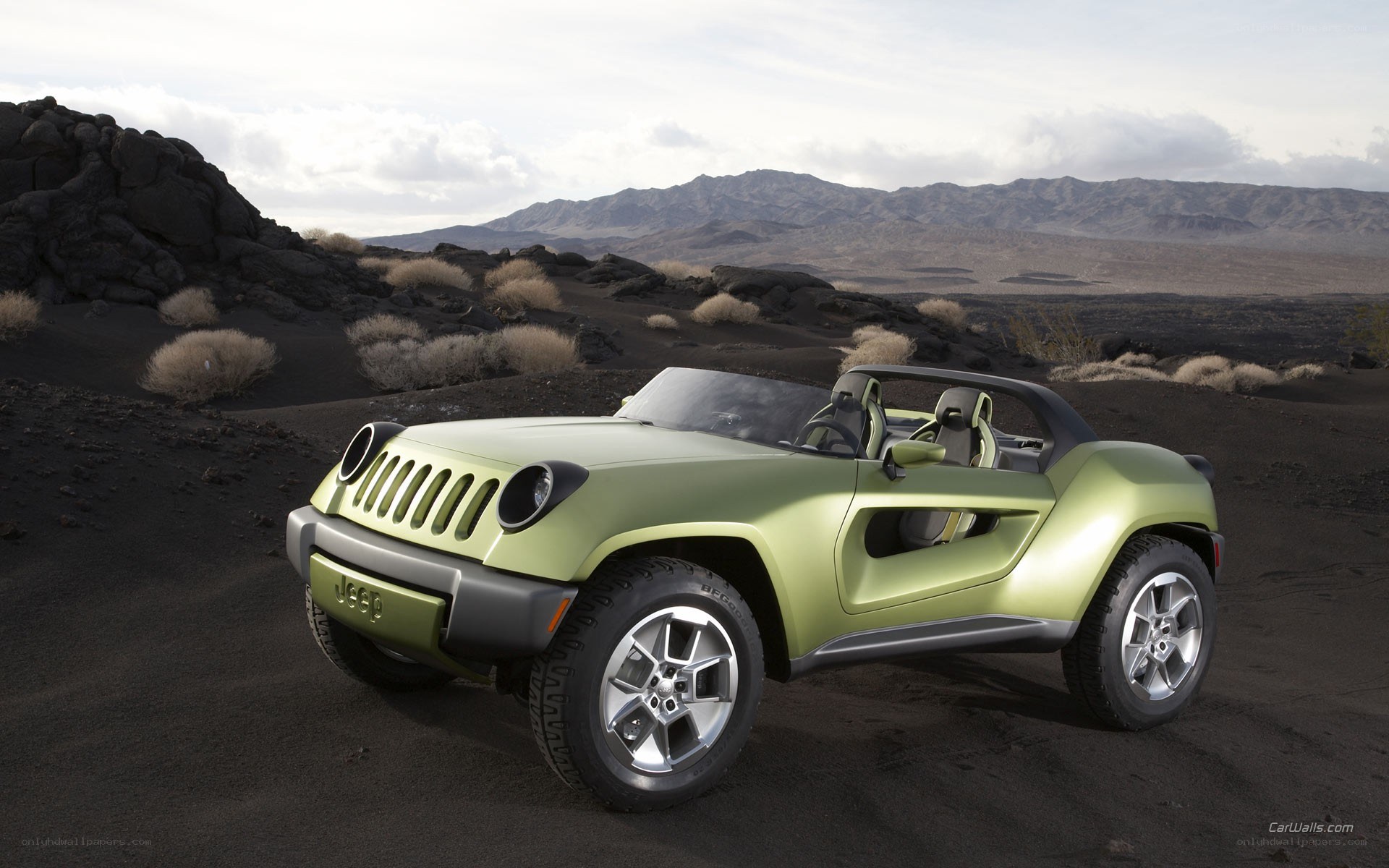 Green Jeep concept car in desert