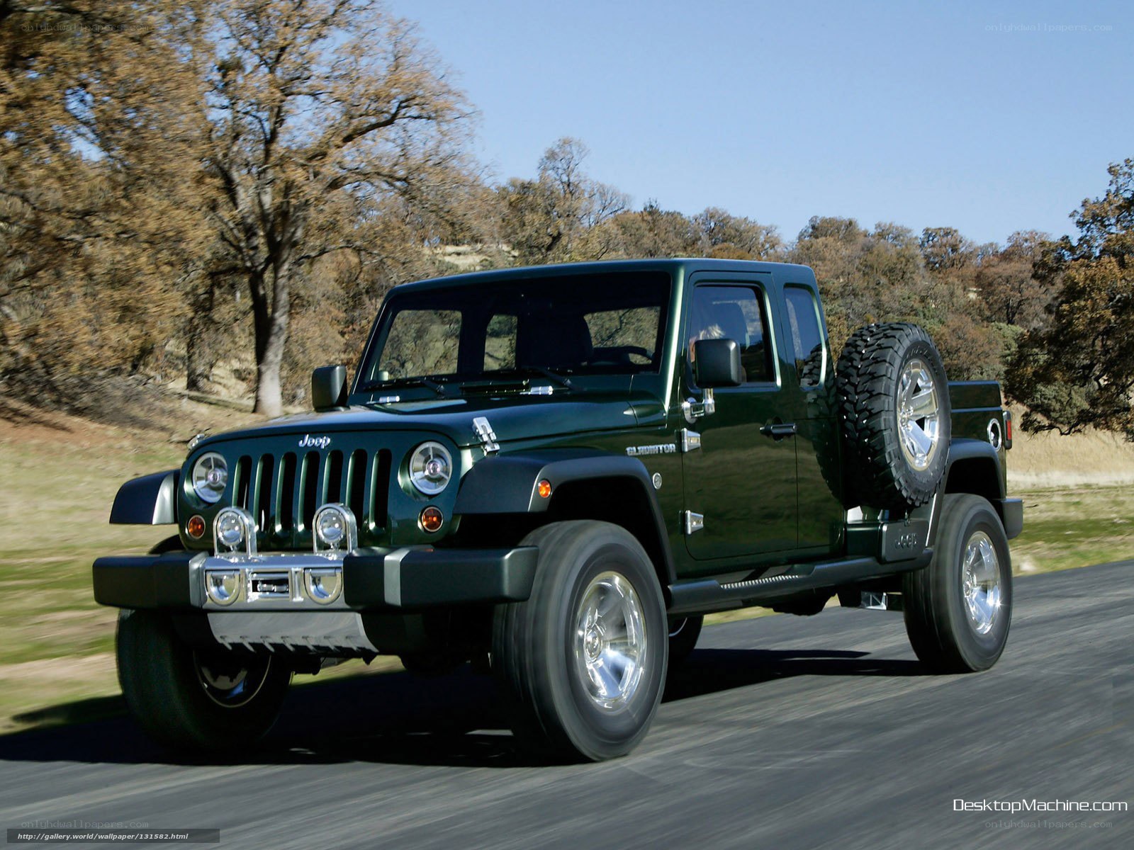 Green Jeep Gladiator on a road