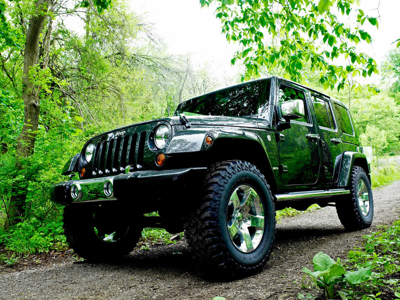 Green Jeep in forest