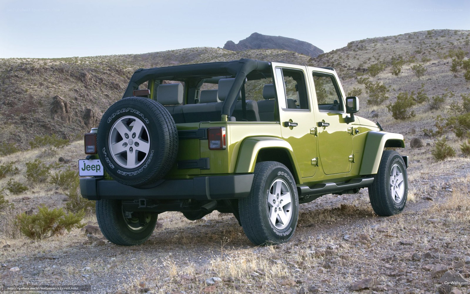 Green Jeep Wrangler in desert