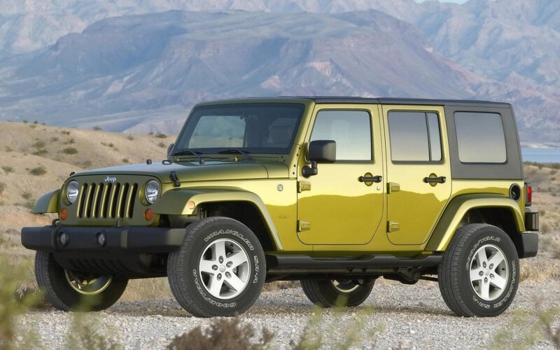 Green Jeep Wrangler — Yellow, Outdoor, Afternoon