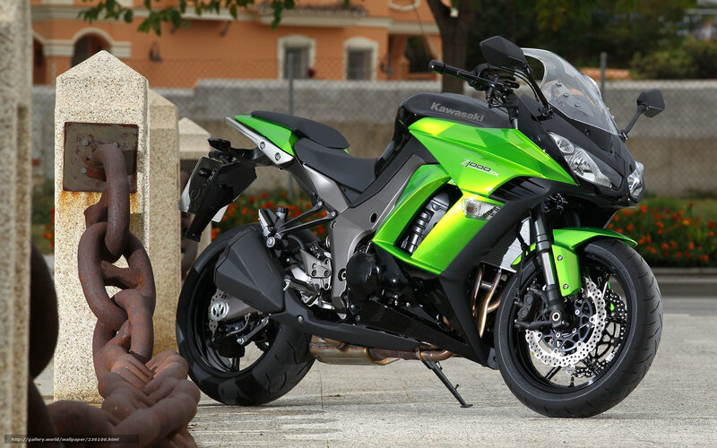Green Kawasaki Motorcycle — Calm, Afternoon, Photograph, Chain