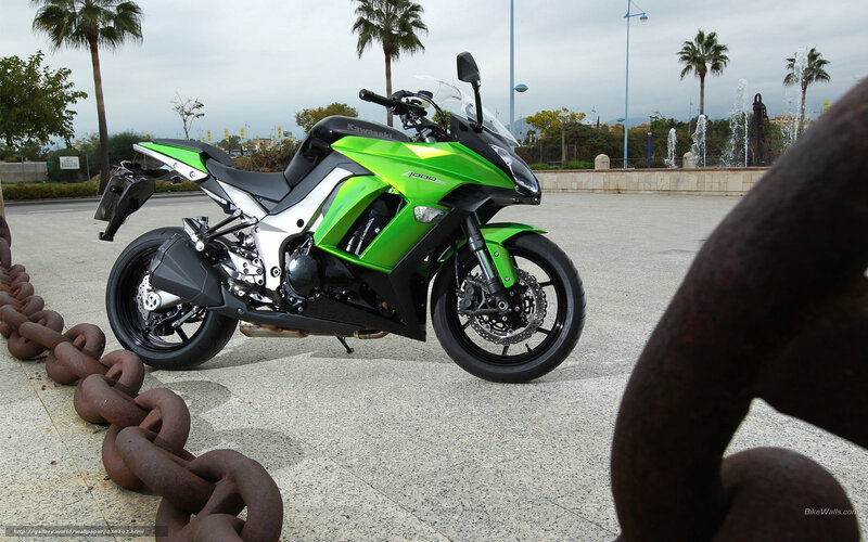Green Kawasaki Motorcycle — Calm, Afternoon, Photograph, Palm Trees