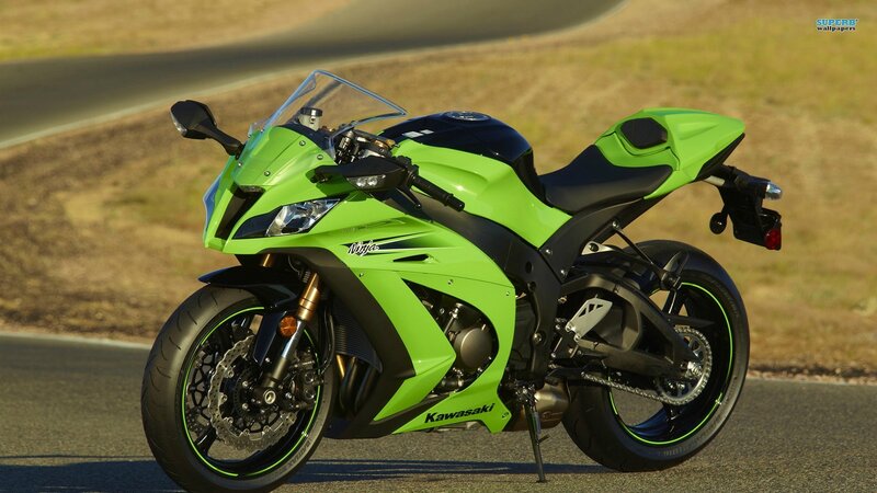 Green Kawasaki Motorcycle — Calm, Afternoon, Photograph, Road