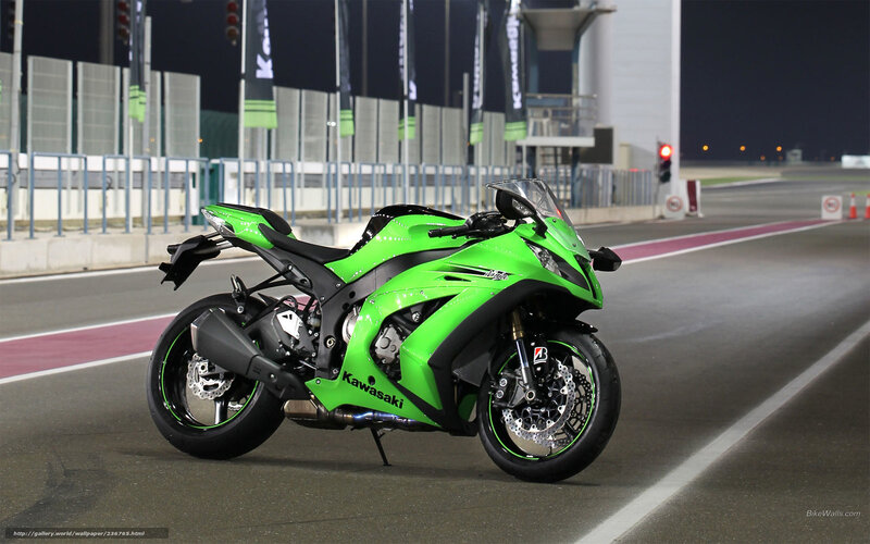 Green Kawasaki Motorcycle — Dramatic, Night