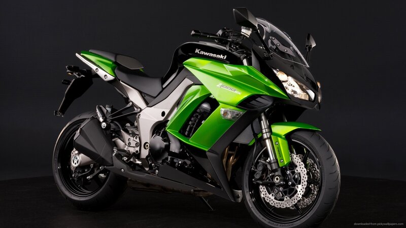 Green Kawasaki Motorcycle — Dramatic, Photograph, Black Background