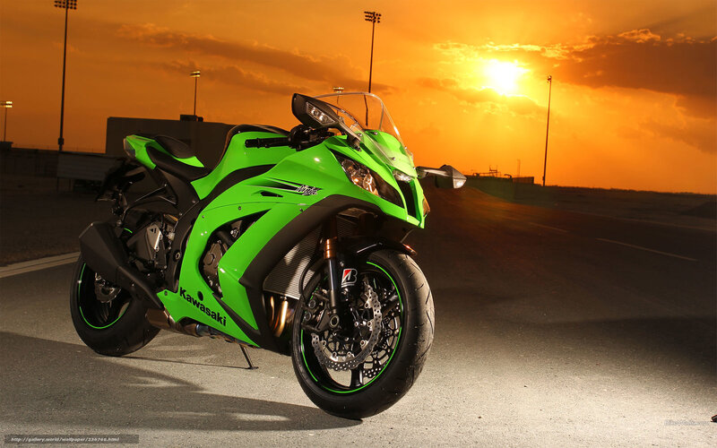 Green Kawasaki Motorcycle — Dramatic, Sunset