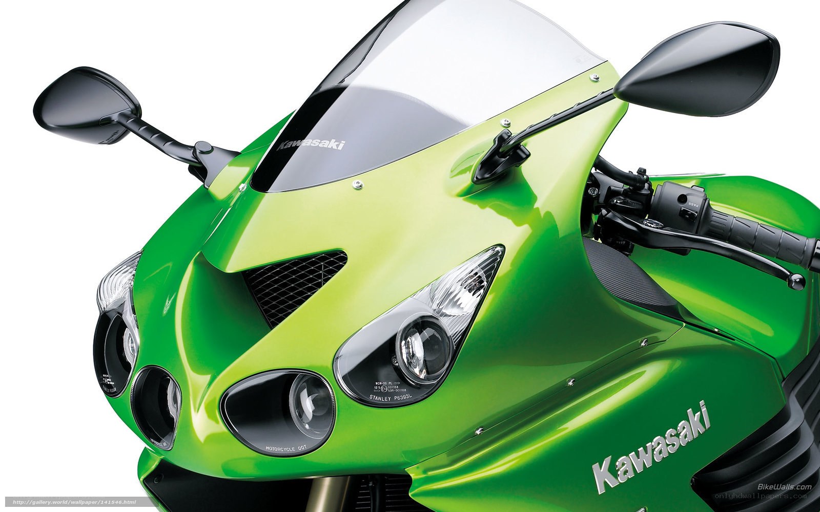 Green Kawasaki motorcycle front