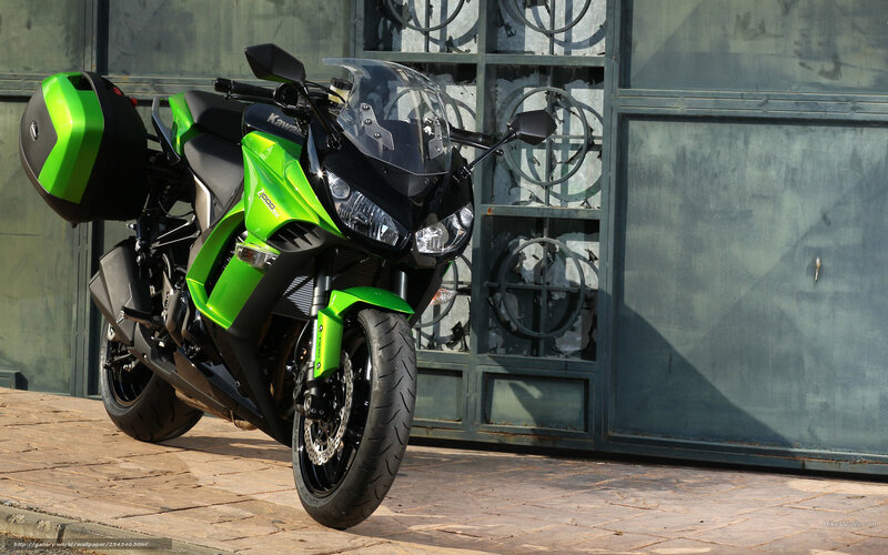 Green Kawasaki Motorcycle — Neutral, Afternoon, Photograph, Saddlebags