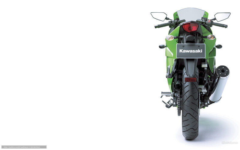 Green Kawasaki Motorcycle — Neutral, Photograph, Rear View, Exhaust Pipe