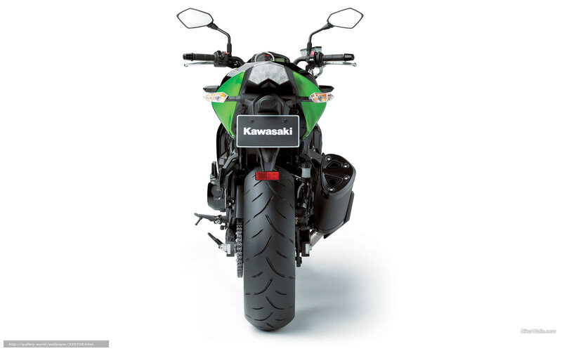 Green Kawasaki Motorcycle — Neutral, Photograph, Rear Wheel, Mirror