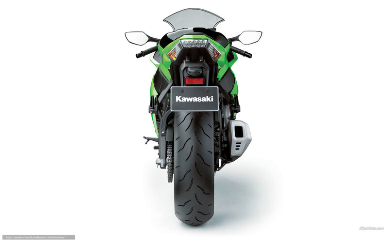 Green Kawasaki Motorcycle — Neutral, Photograph, Rear Wheel
