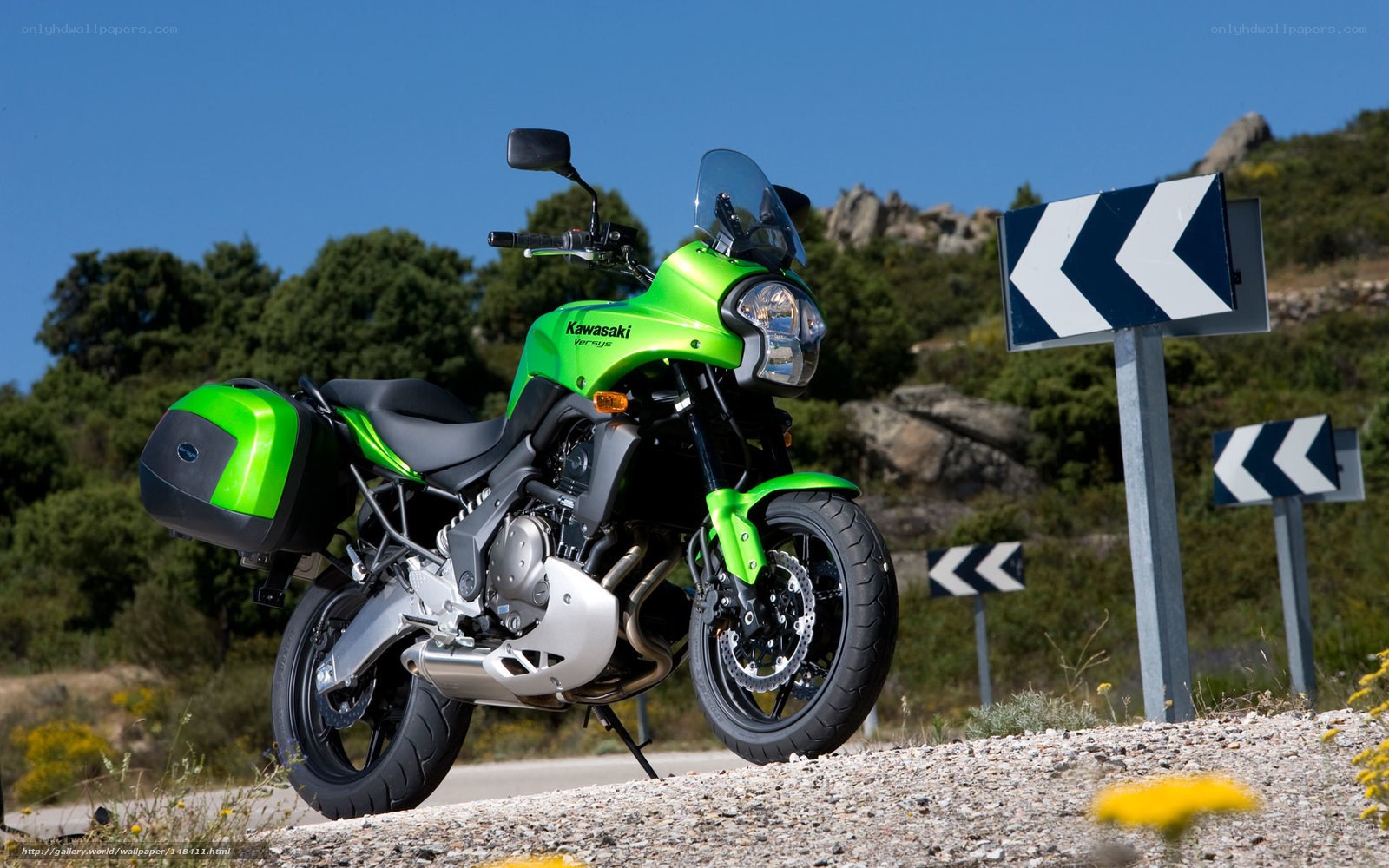 Green Kawasaki motorcycle on roadside