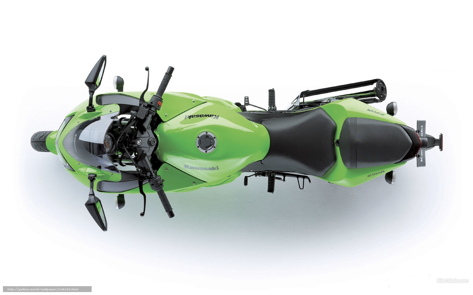 Green Kawasaki motorcycle top view