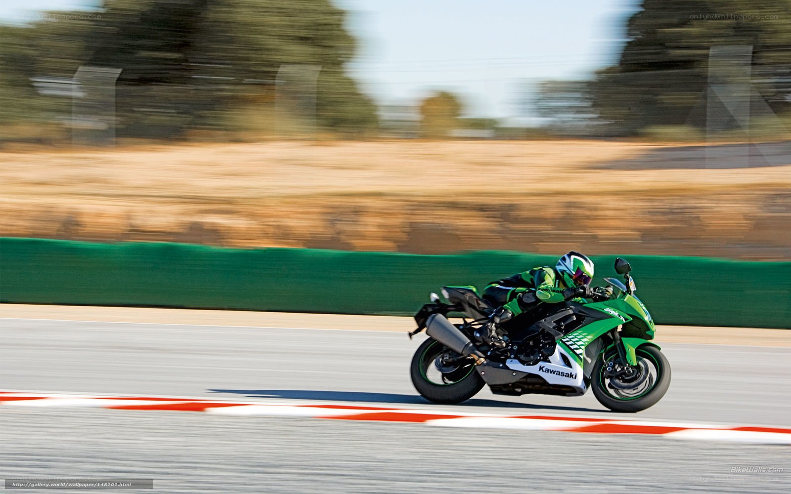 Green Kawasaki on racetrack