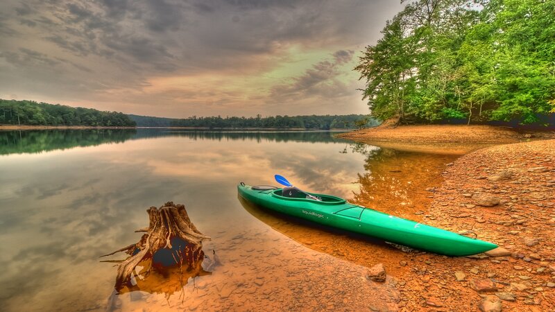 Green Kayak on Shore