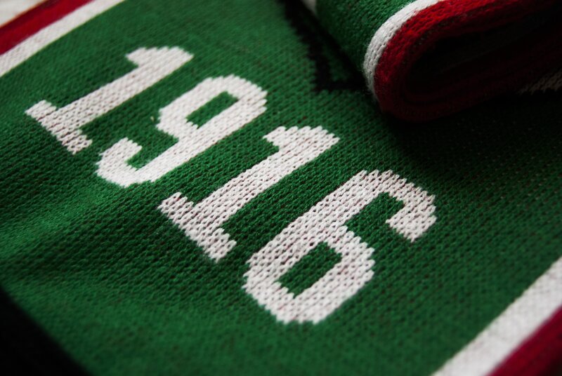 green knit fabric with numbers