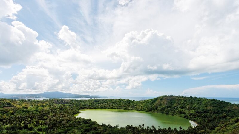 Green Lake in Crater — Serene, Afternoon, Photograph