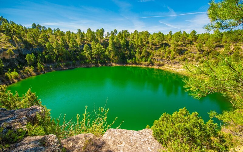 Green Lake in Crater — Serene, Afternoon