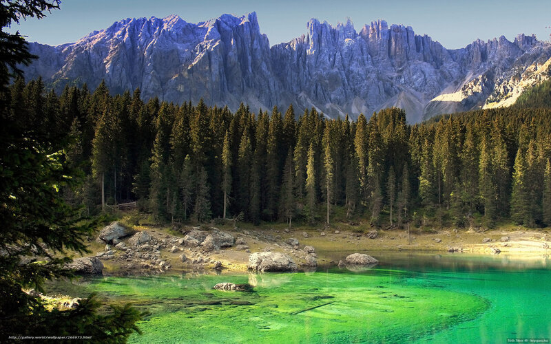 Green Lake in Mountains — Serene, Afternoon, Photograph, Forest, Rocks