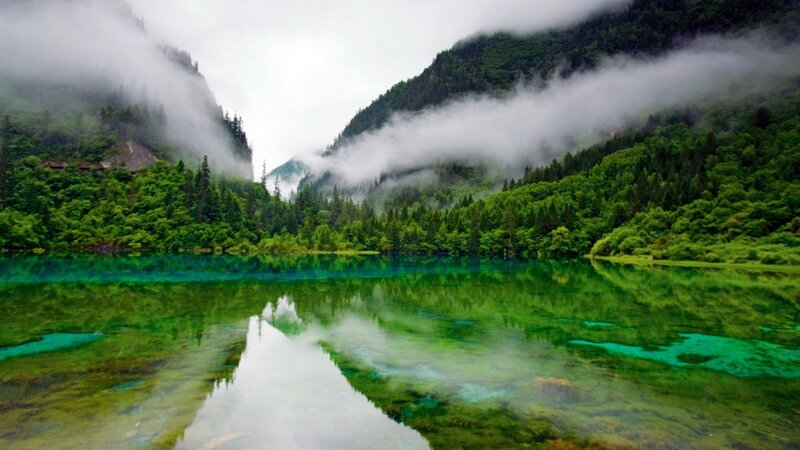 Green Lake in Mountains — Serene, Morning, Photograph
