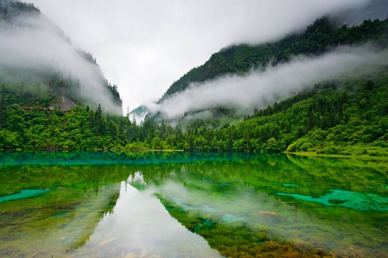 Green Lake in Mountains — Serene, Morning, Photograph, Trees