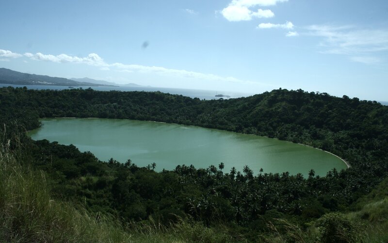 green lake in tropical landscape
