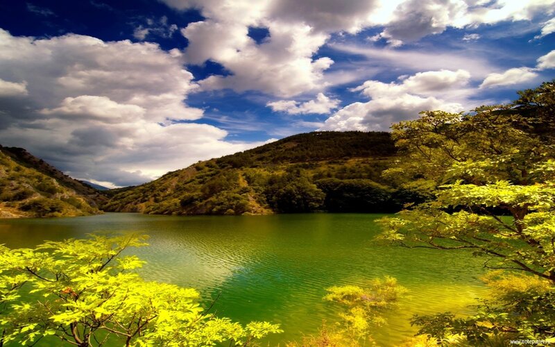 Green Lake in Valley — Serene, Afternoon, Photograph, Hills, Trees