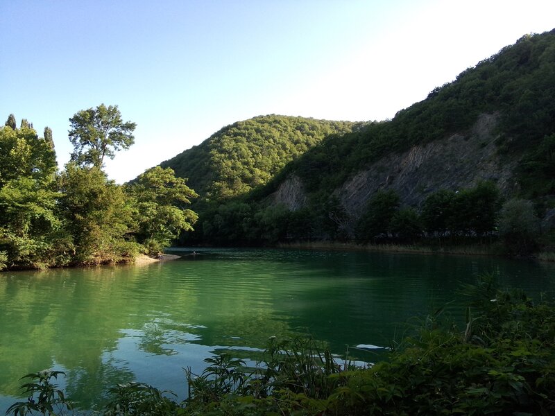 Green Lake in Valley — Serene, Afternoon, Photograph, Trees, Hills