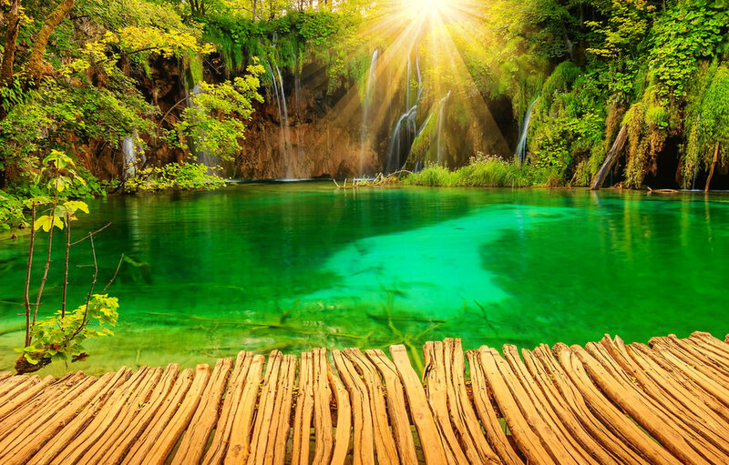 Green Lake with Waterfalls — Serene