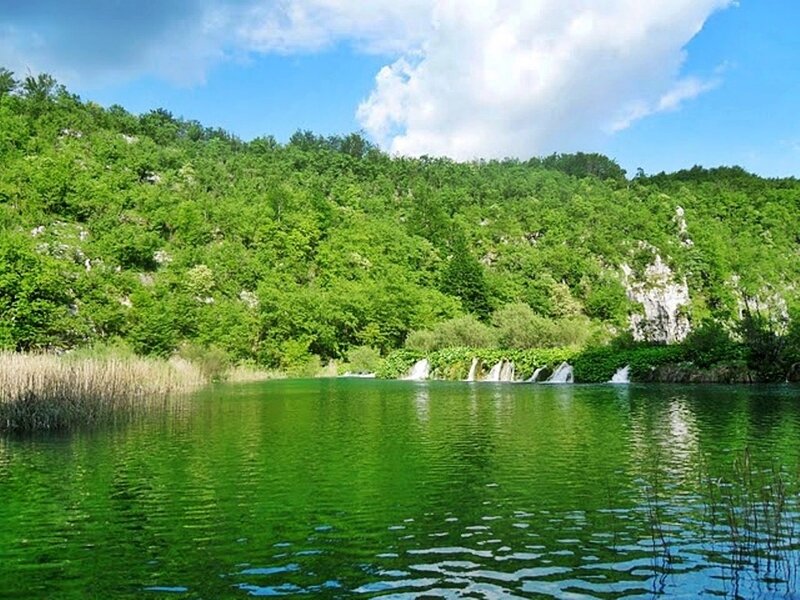 Green Lake with Waterfalls