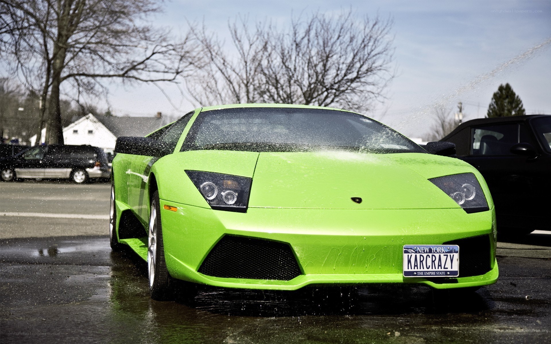 Green Lamborghini being washed