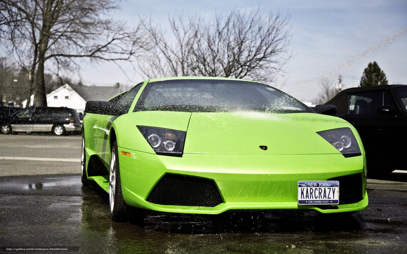 Green Lamborghini being washed