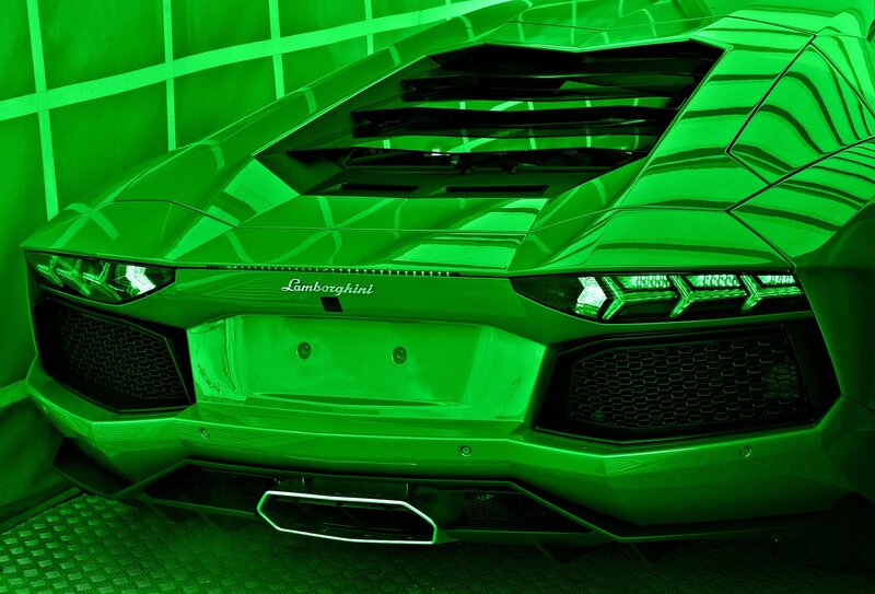 Green Lamborghini Car — Dramatic, Photograph, Lights
