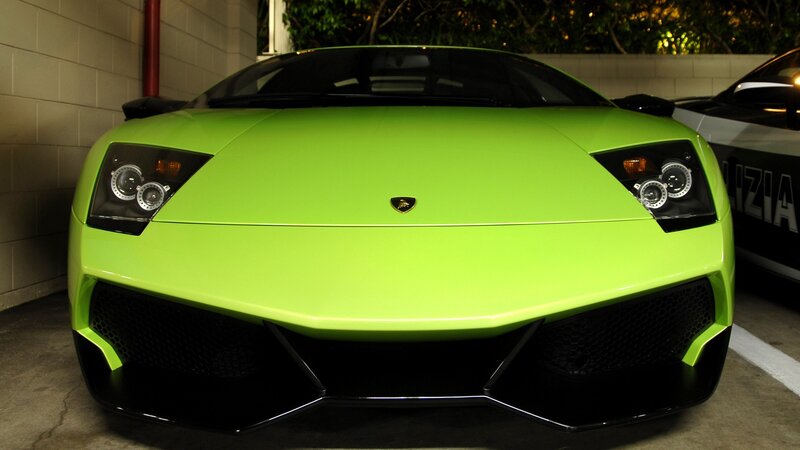 Green Lamborghini Car — Lime Green, Dramatic, Night