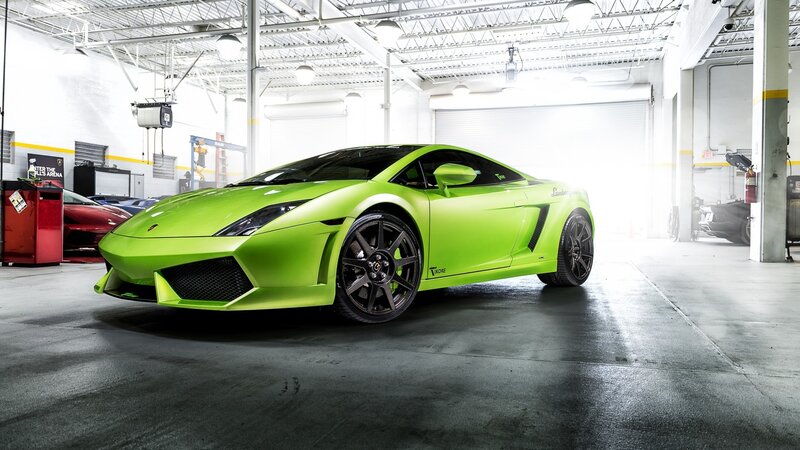 Green Lamborghini Car — Lime Green, Dramatic, Photograph, Garage