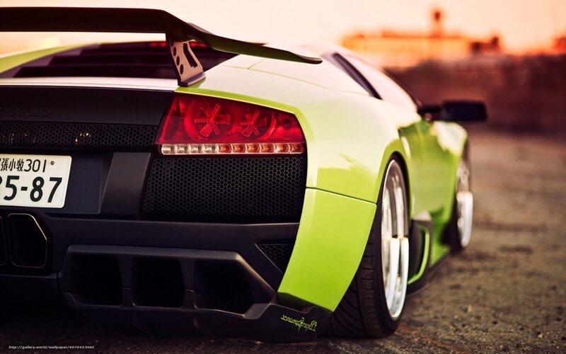 Green Lamborghini Car — Lime Green, Dramatic, Sunset, Photograph