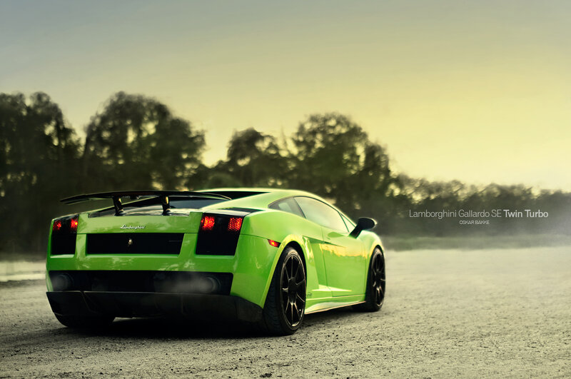 Green Lamborghini Gallardo — Dramatic, Sunset