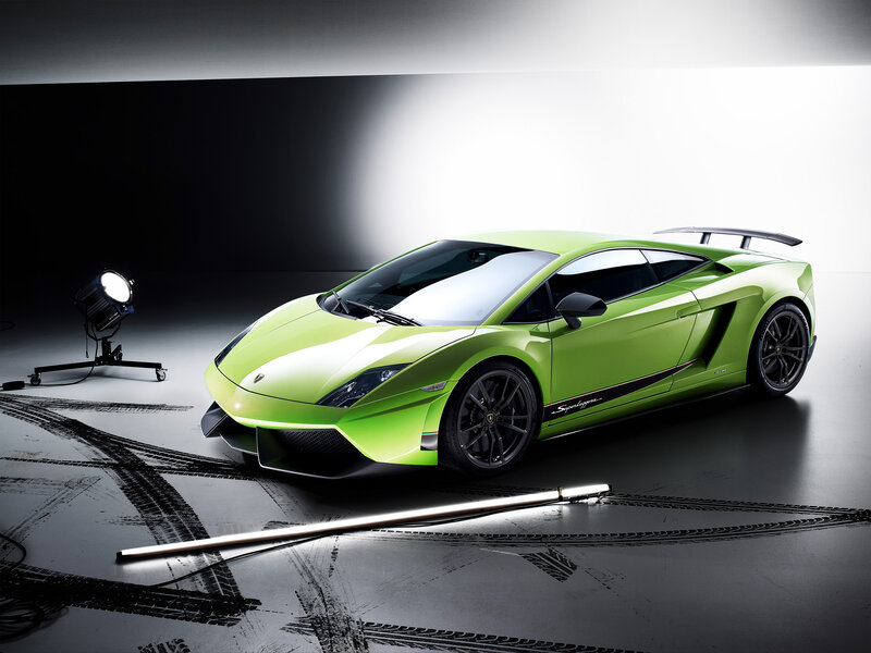 Green Lamborghini in studio