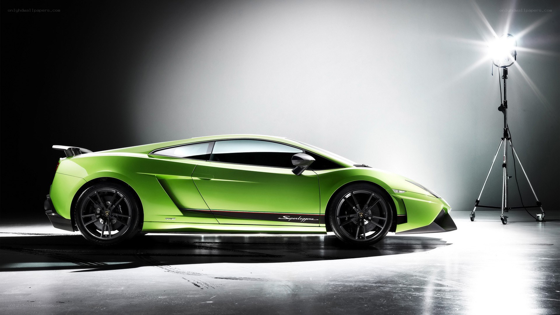green lamborghini in studio