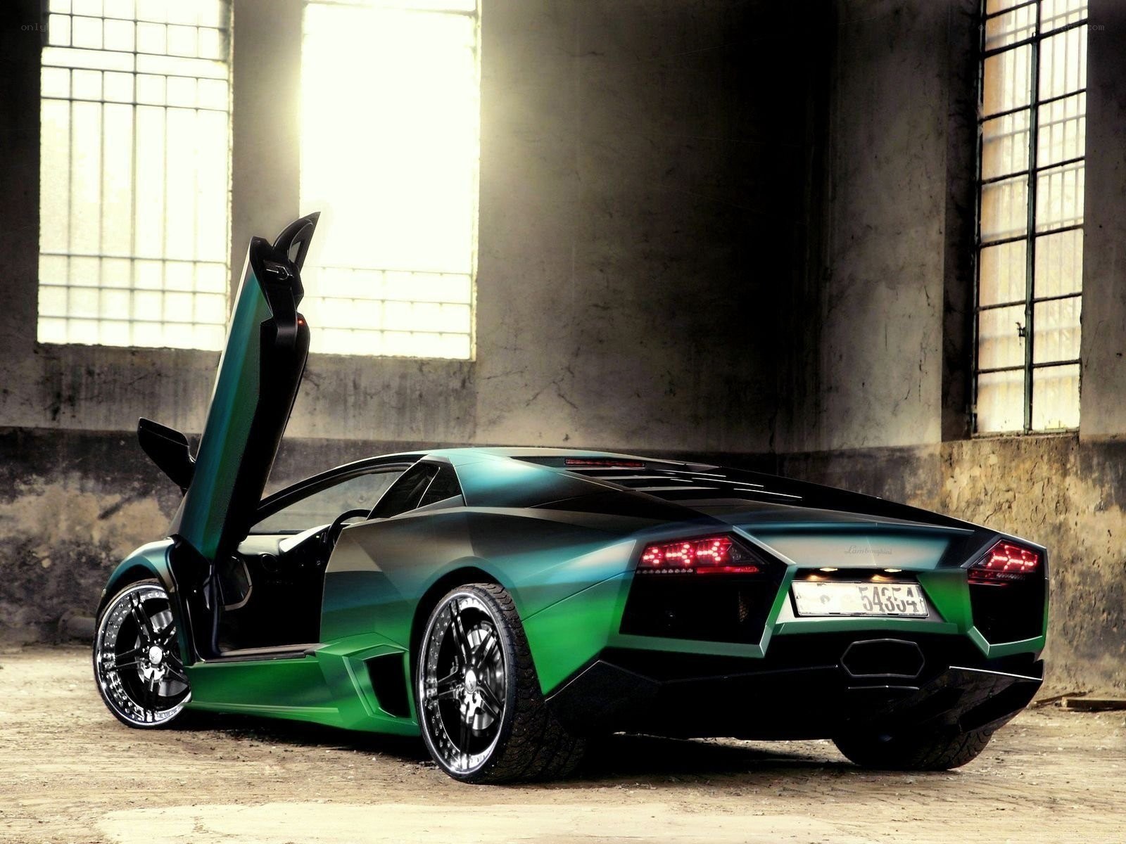 green lamborghini in warehouse
