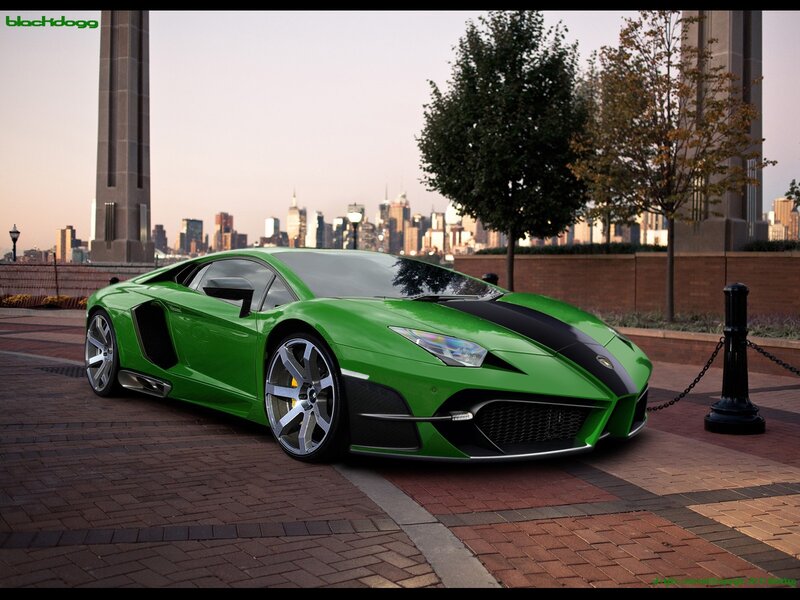 Green Lamborghini on city street