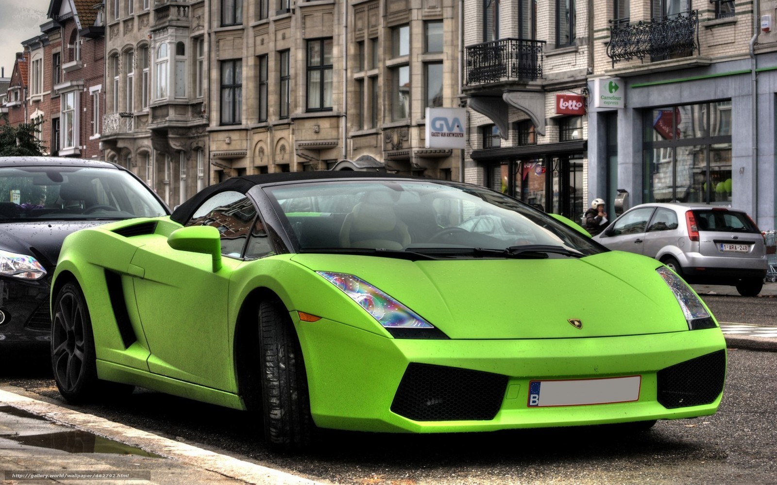 green lamborghini on city street