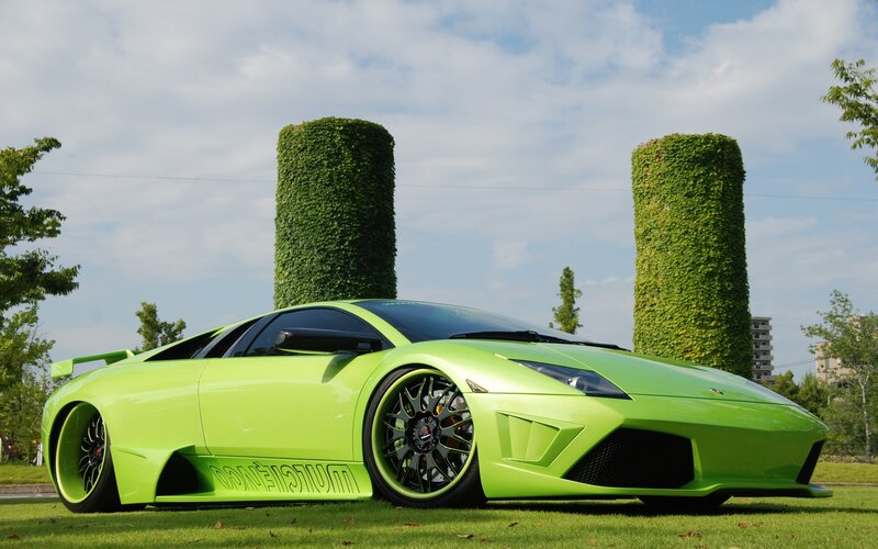 green lamborghini on grass